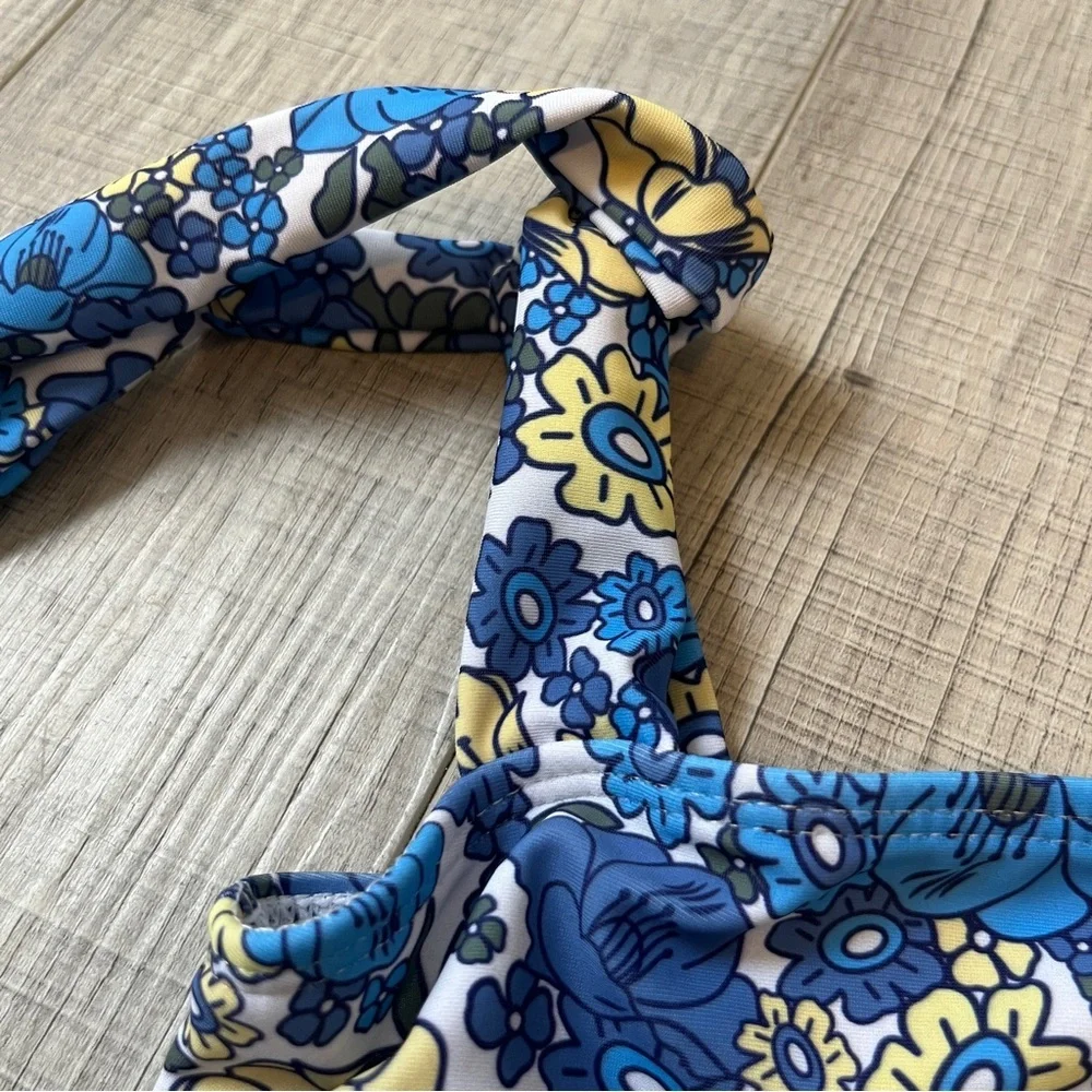 Floral Blue and Yellow Kids One-Piece Swimsuit Blue Floral Tie Strap Skirt 9-12M